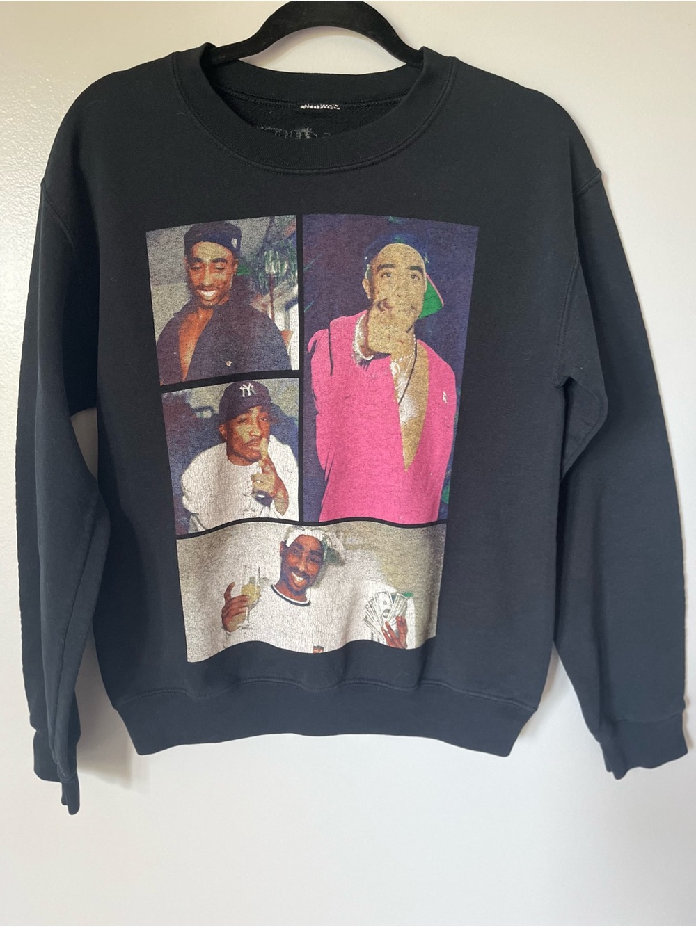 Vintage Tupac 2Pac Graphic Crewneck Sweatshirt Rap Hip Hop Black Size S